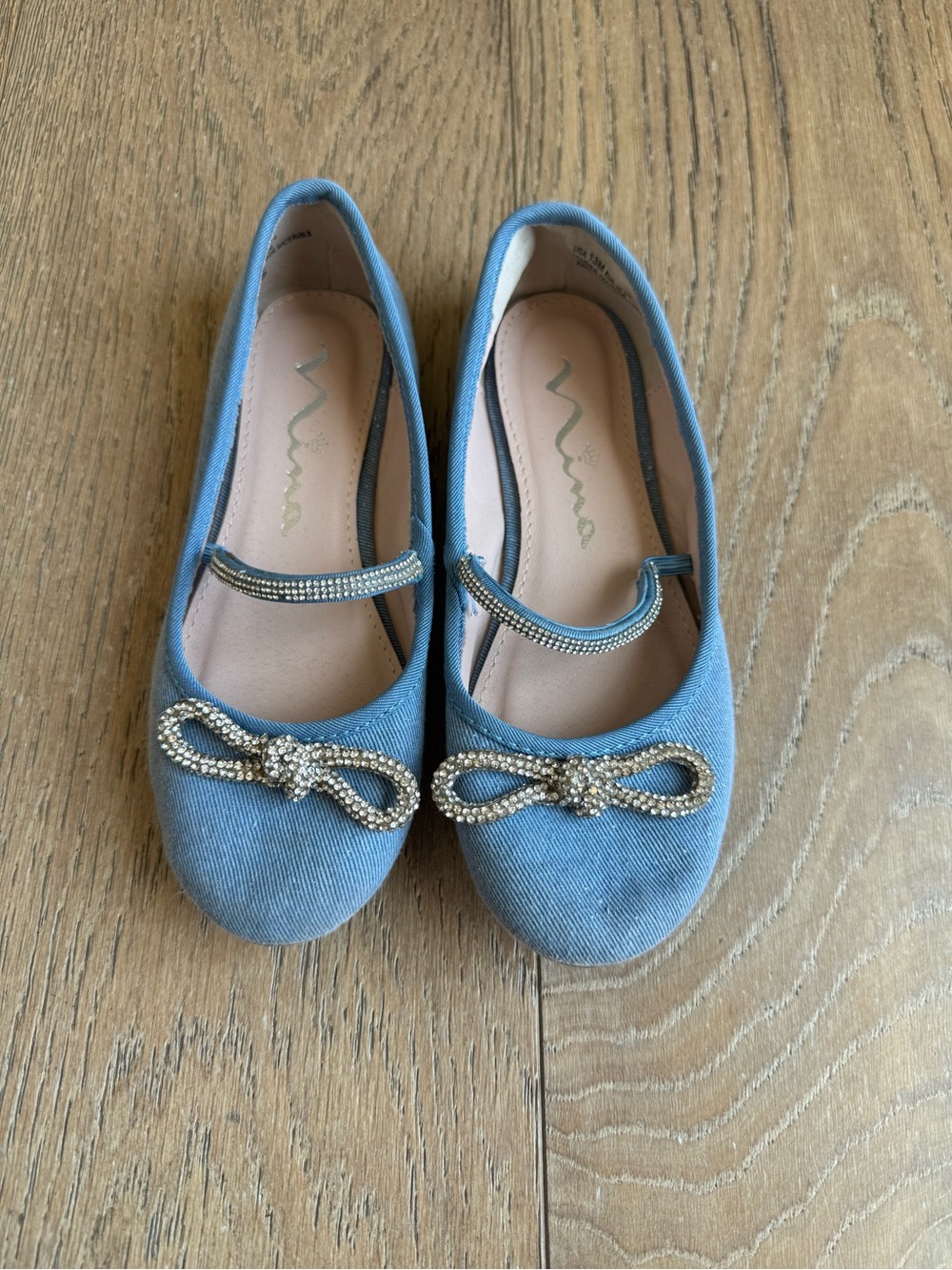 Nina Girls Blue Jean Ballet Flats with Rhinestone Bow